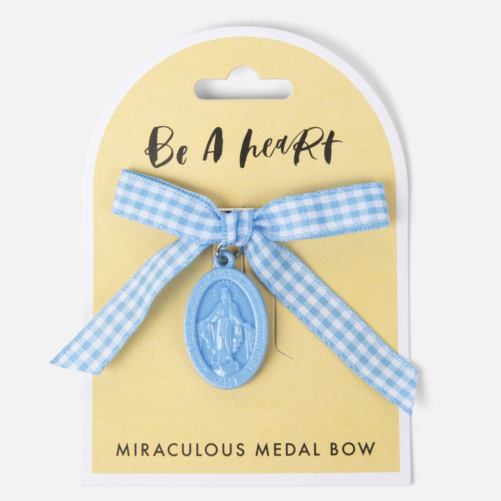 Miraculous Medal Blue Gingham Bow