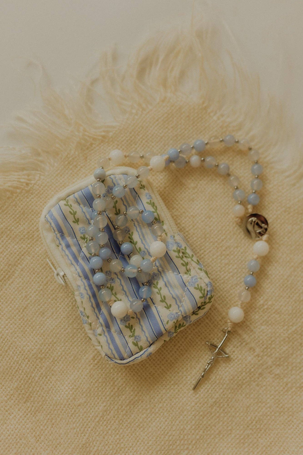 Blue Floral Rosary Pouch