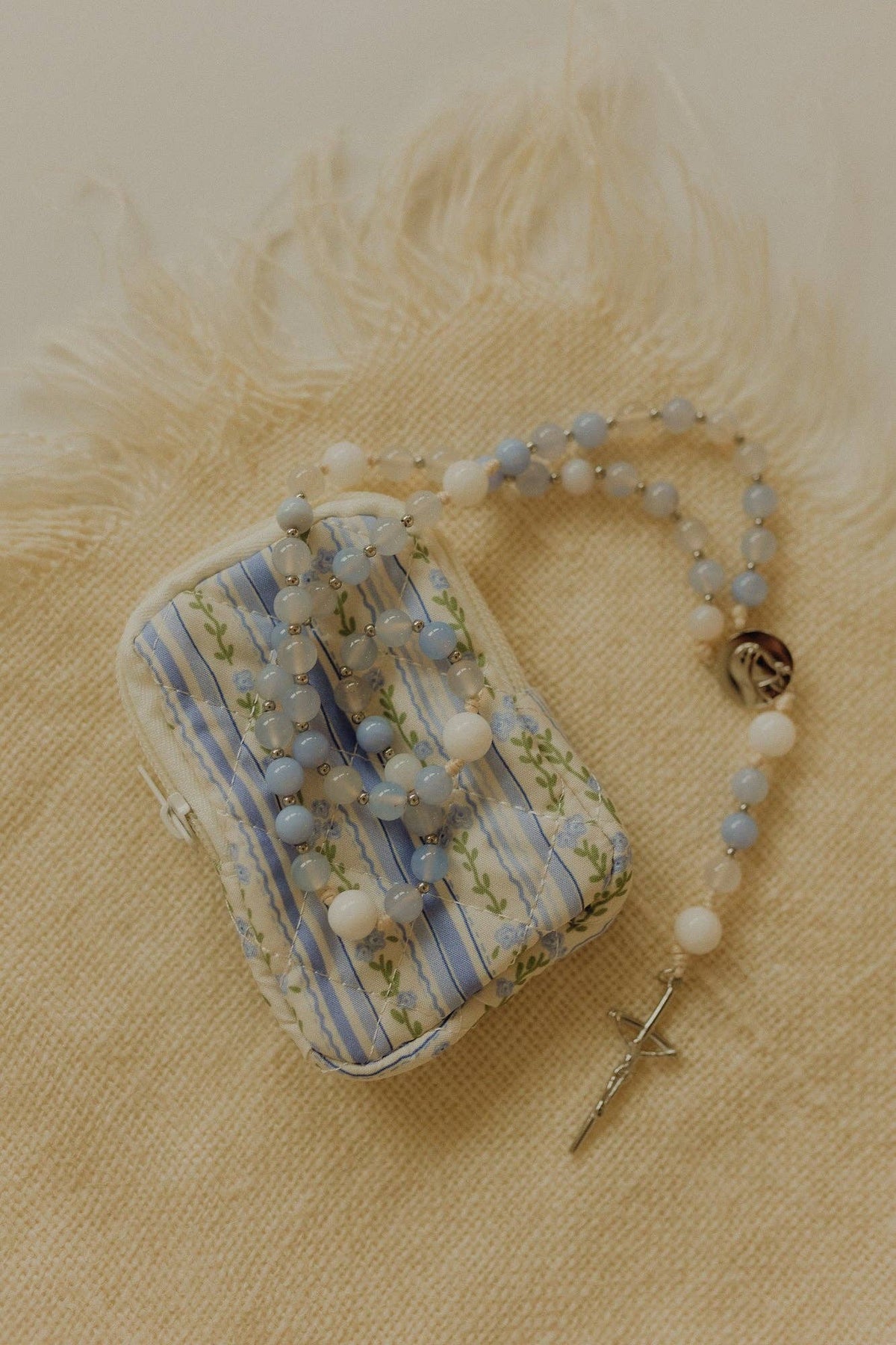 Blue Floral Rosary Pouch
