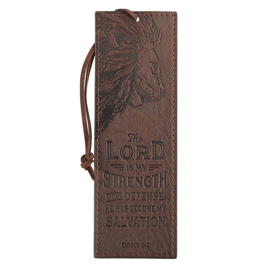 Bookmark Faux Leather Brown The Lord Is My Strength Ex. 15:2