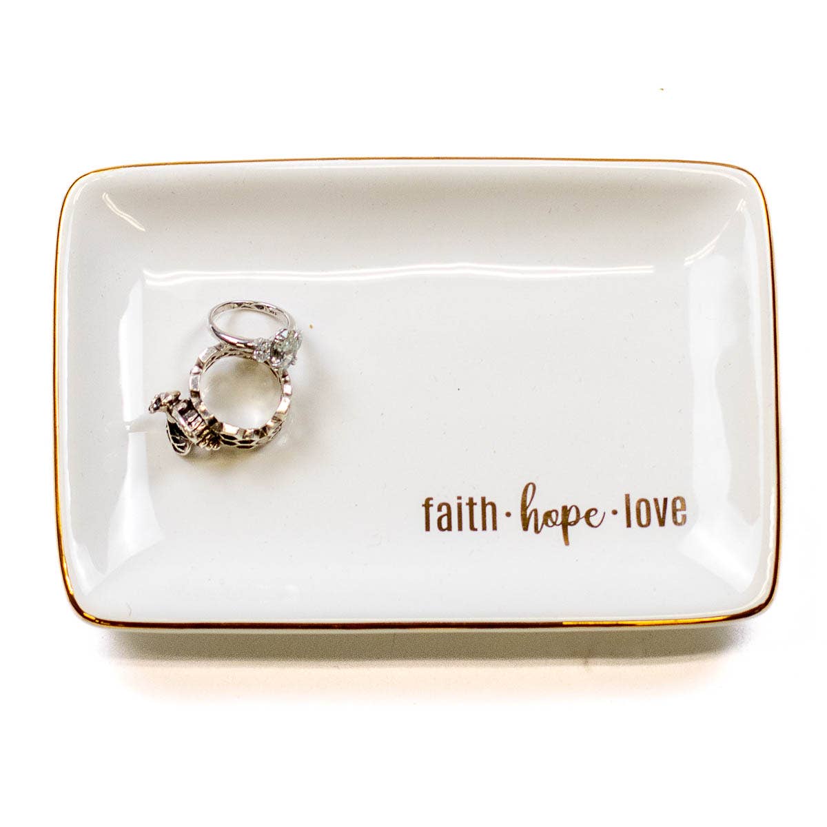 Faith Hope Love Trinket Dish   White/Gold   6x4