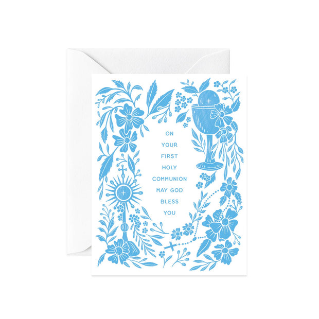 Blue & White First Holy Communion Card