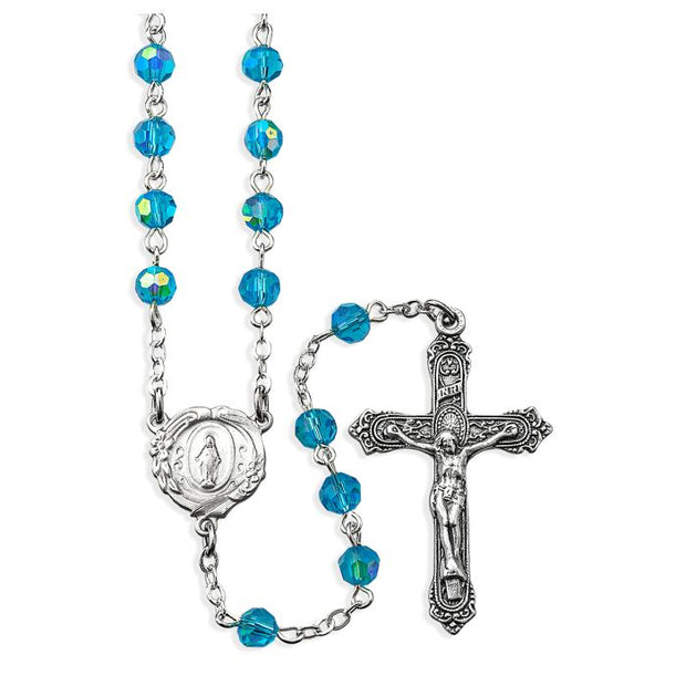 Aqua Aurora Borealis Bead Rosary, Boxed