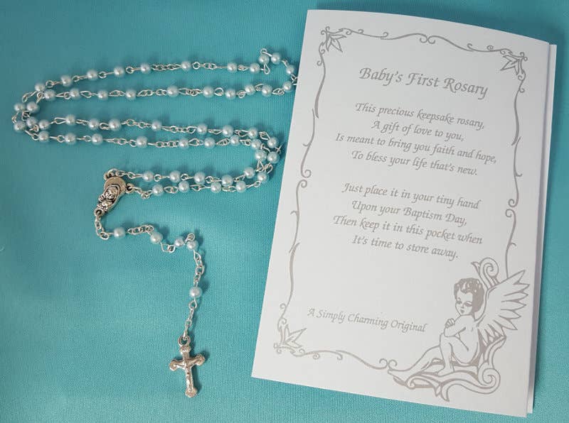 Blue Rosary With Baby's First Rosary Poem