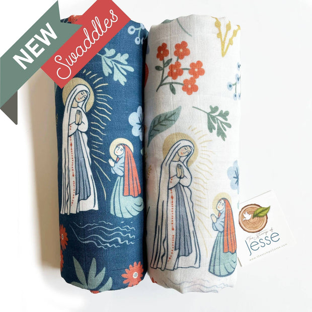 Our Lady of Lourdes & St. Bernadette Deluxe Swaddle Catholic