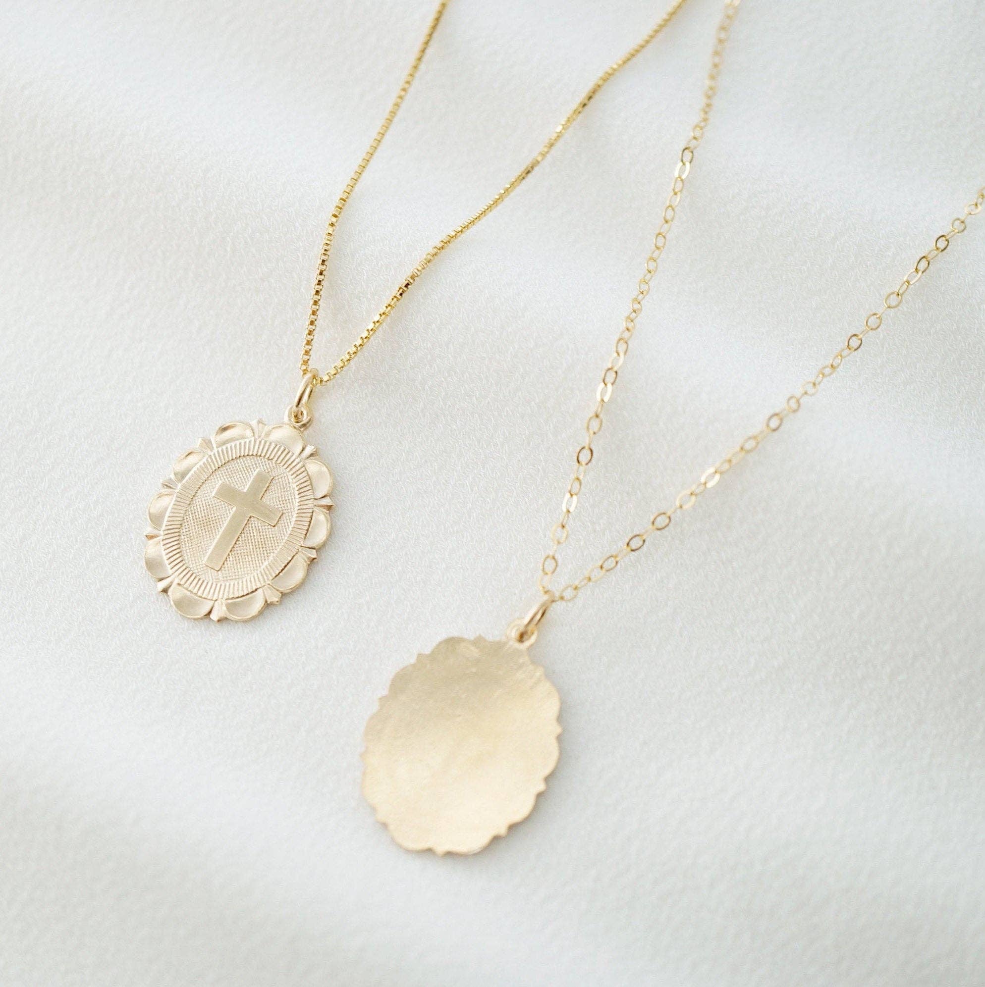 Cross Coin Medallion Necklace (Monet) in 14K Gold Fill