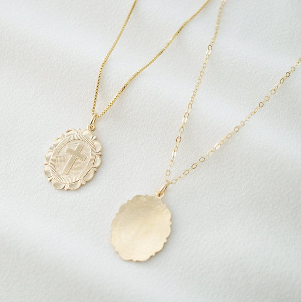 Cross Coin Medallion Necklace (Monet) in 14K Gold Fill