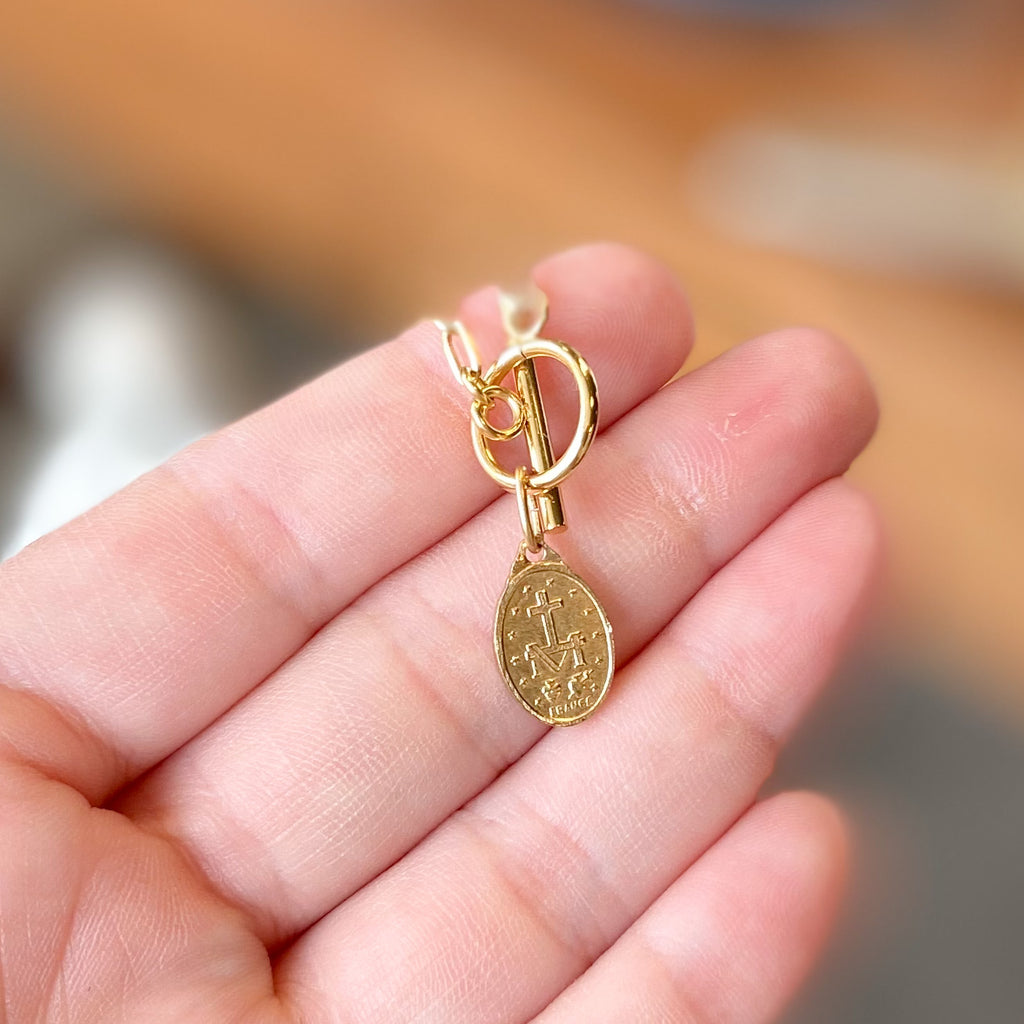 Gold Toggle Necklace with Antique Medal