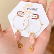 Gold Hoop Earrings with Antique Lourdes Medal and Assorted Gems