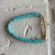 beaded Turquoise Color Cross Bracelet