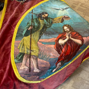 Antique Velvet and Painted Processional Banner of Jesus's Baptism