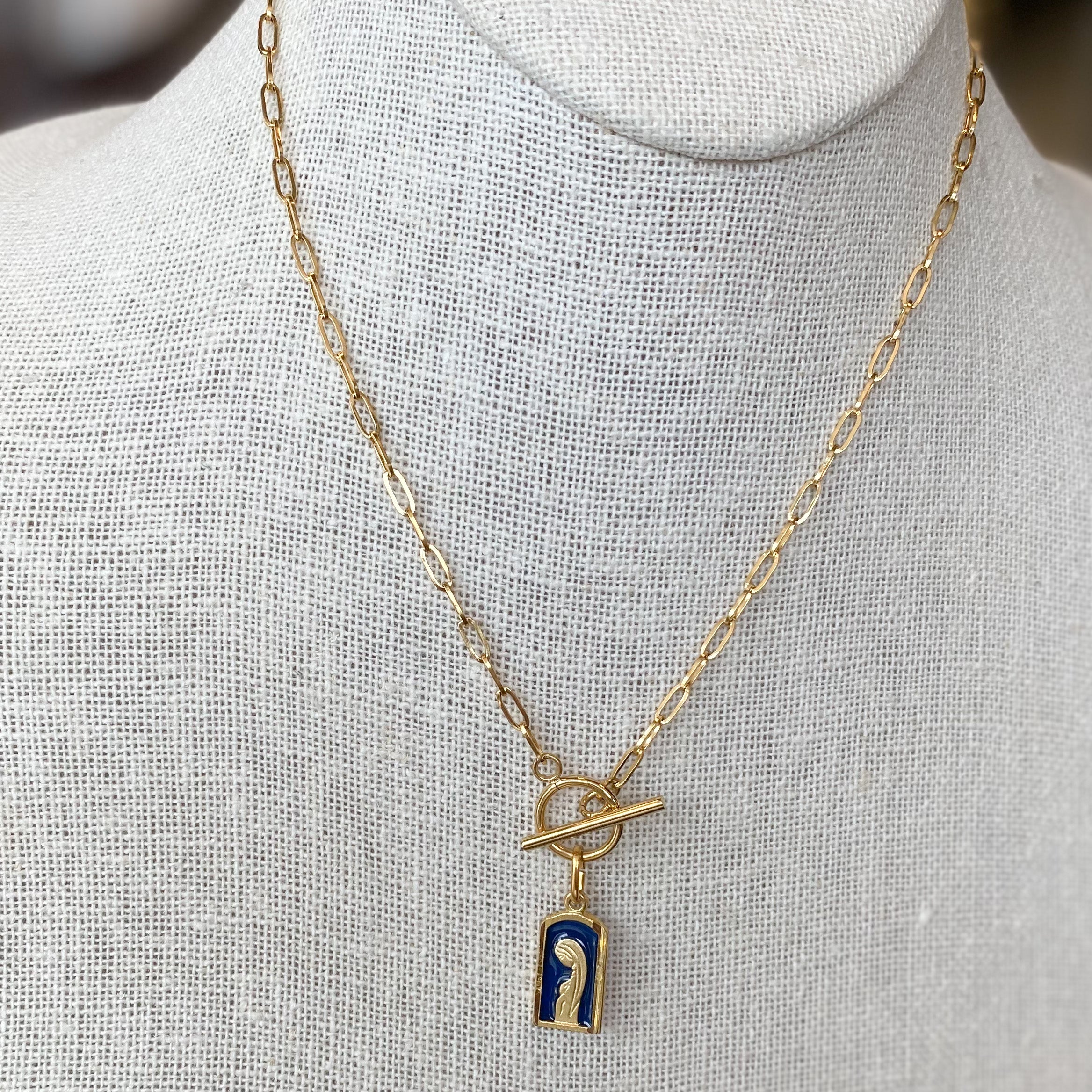 Gold Toggle Necklace with Antique Medal