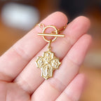 Gold Toggle Necklace with Antique Medal