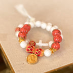 Red and White Cloisonne and Mother of Pearl Rosary Bracelet Stack