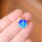 Blue Enamel Antique Medal Necklace on Box Chain