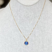 Blue Enamel Antique Medal Necklace on Box Chain