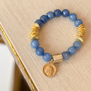 Blue and Gold Beaded Bracelet with Antique Marian Medal