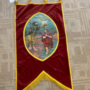 Antique Velvet and Painted Processional Banner of Jesus's Baptism