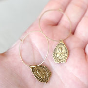 Antique Medal Gold Hoop Earrings