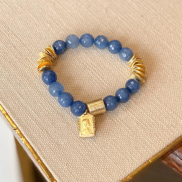 Blue and Gold Beaded Bracelet with Antique Marian Medal