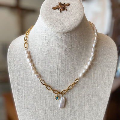 Freshwater Pearl Necklace with Antique Lourdes Medal