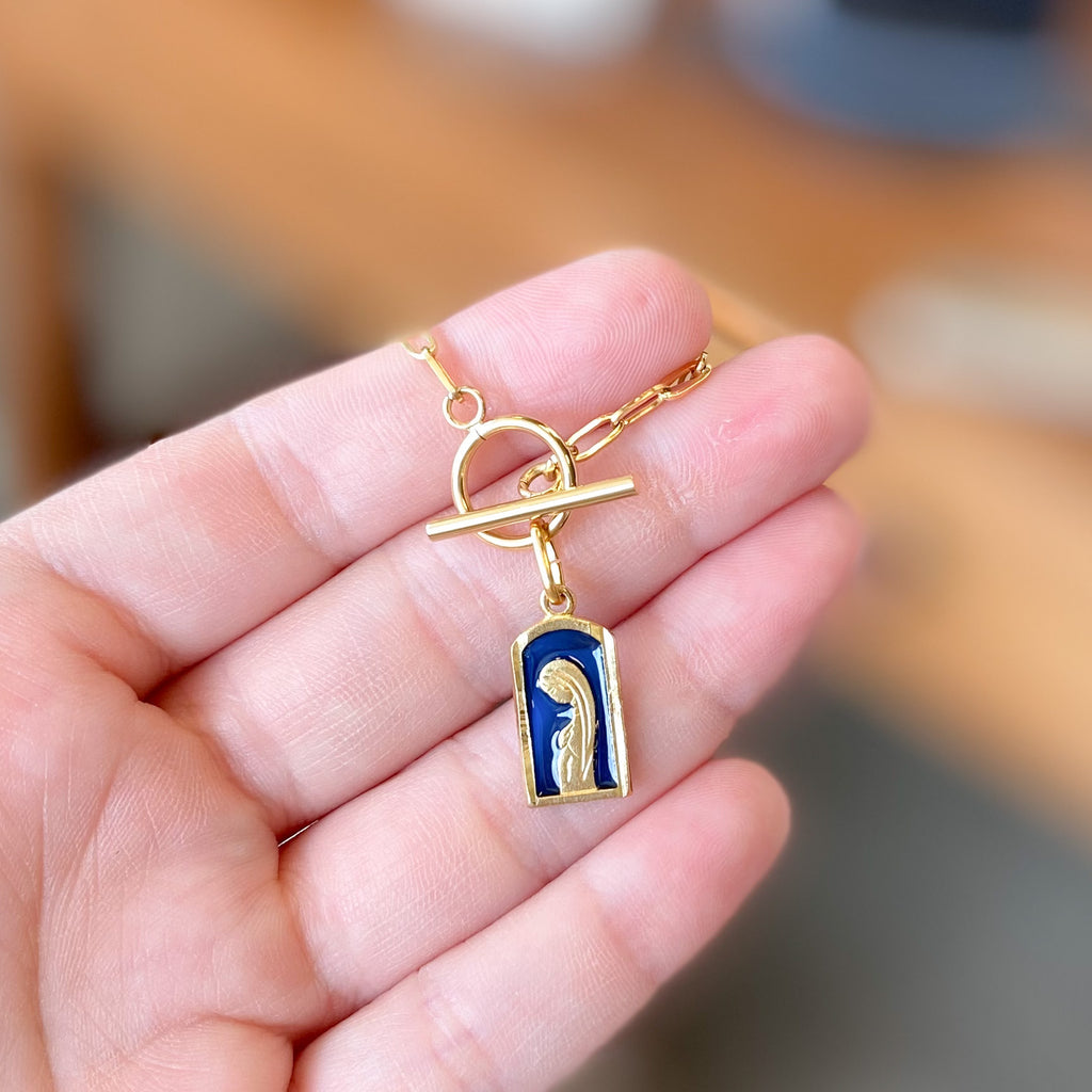 Gold Toggle Necklace with Antique Medal