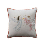 Cotton Printed Pillow w Pom Pom Trim, 2 Images, 2 Sayings