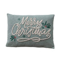 Woven Fabric Lumbar Pillow w Embroidery Merry Christmas