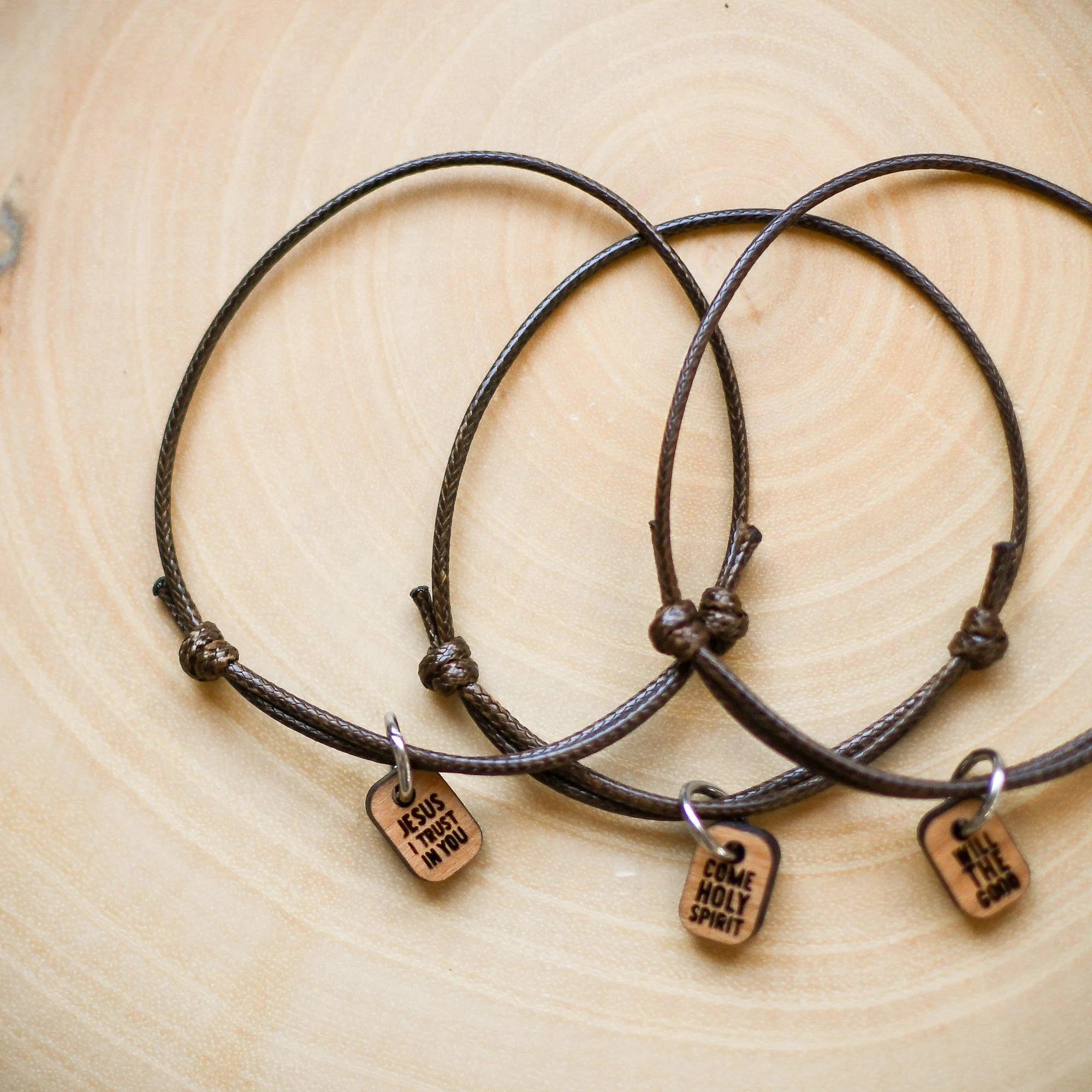 Messages Brown Cord Bracelets Jesus I trust in You