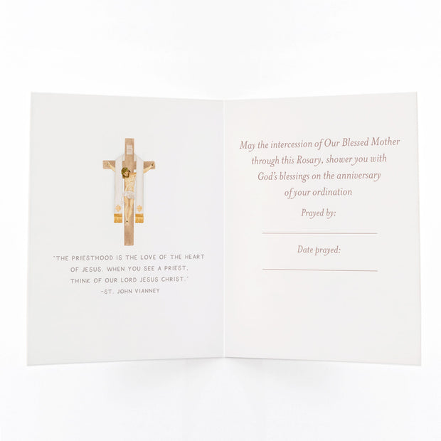 Rosary Card | Wooden Rosary and Stole | Ordination Anniversary | Blue