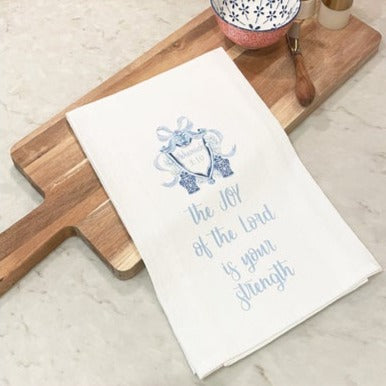Nehemiah 8:10 Tea Towel Ginger Jar Crest
