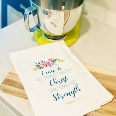 Philippians 4:13 Tea Towel with Flowers