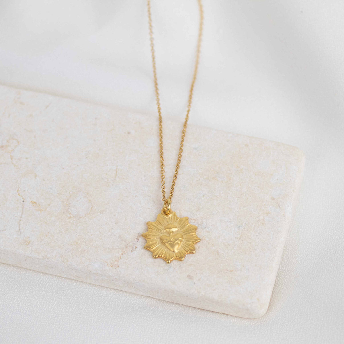 Let Love Sacred Heart (Sunburst) Necklace 18"+3" Gold