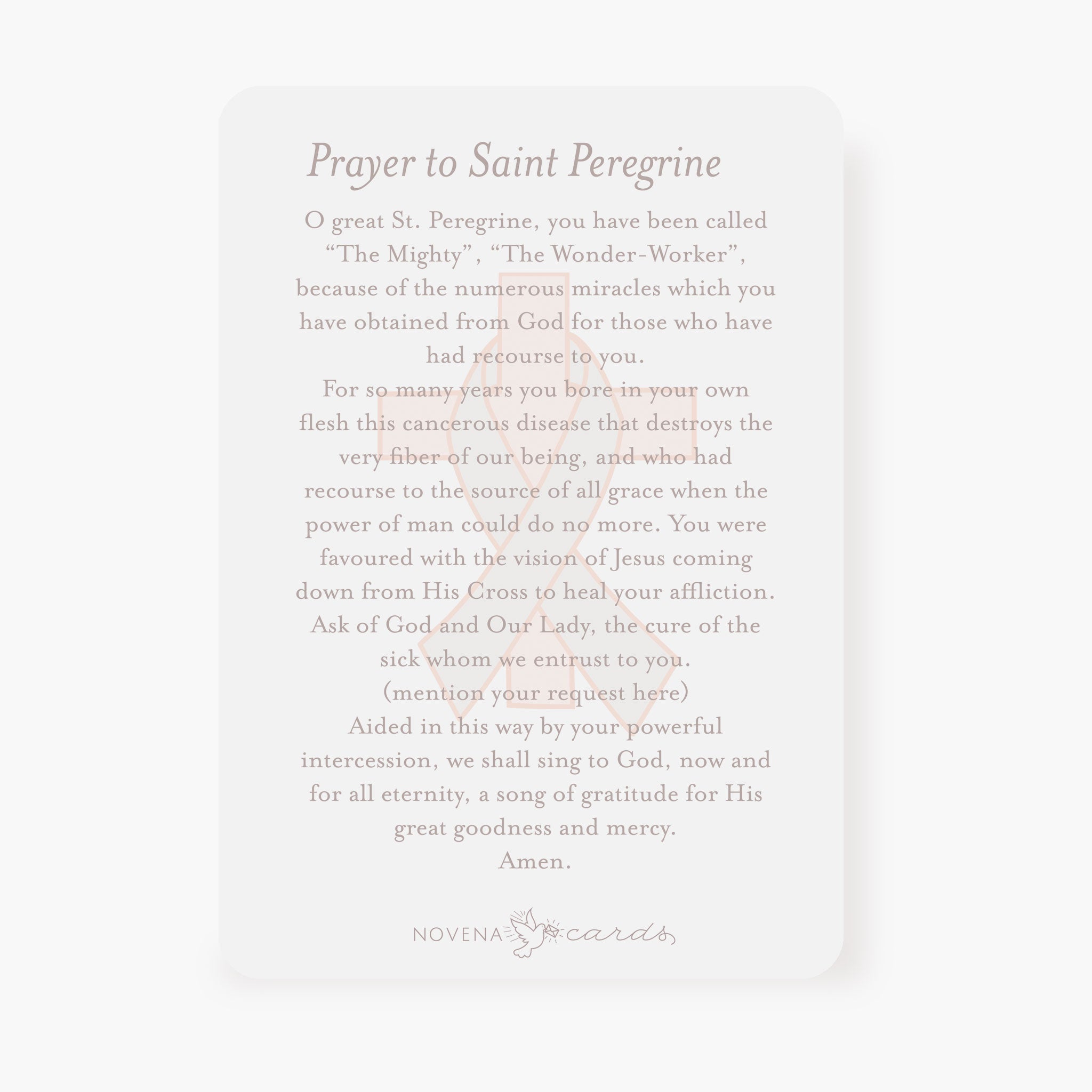 St. Peregrine Prayer Card | Pink Ribbon