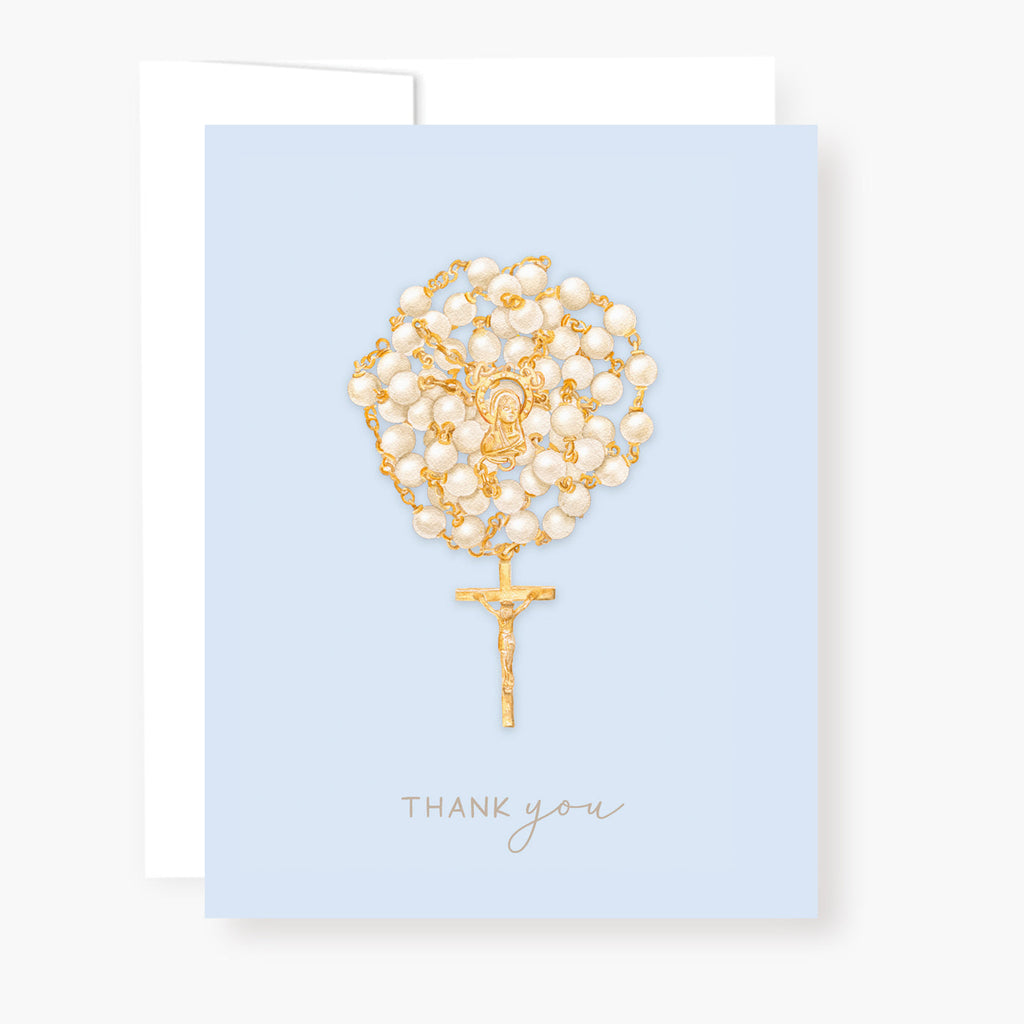 Rosary Card | Pearl Rosary | Light Blue | Thank You - Single Card