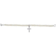 Sterling Silver Freshwater Pearl & Cubic Zirconia Cross 5.5" Bracelet Crossroads Collective