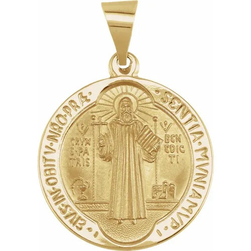 14K Yellow 18 mm Round Hollow St. Benedict Medal Crossroads Collective