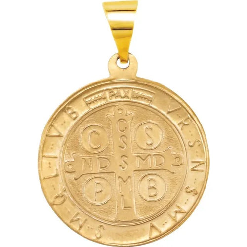 14K Yellow 18 mm Round Hollow St. Benedict Medal Crossroads Collective
