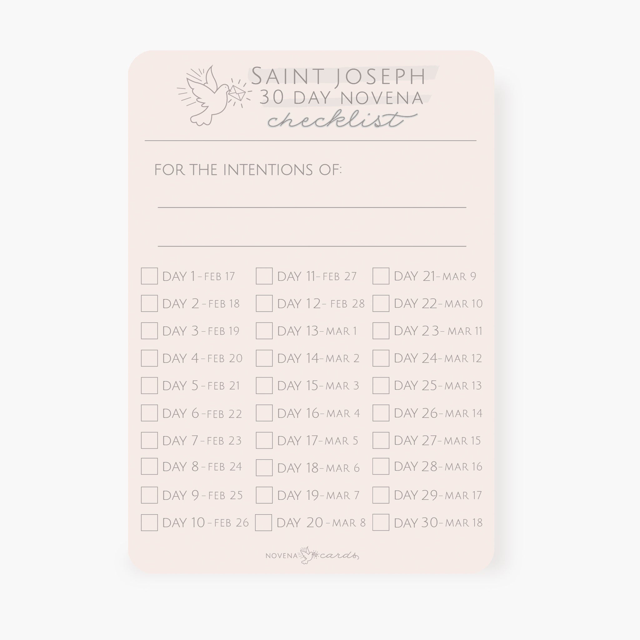 30 Day St. Joseph Novena Checklist
