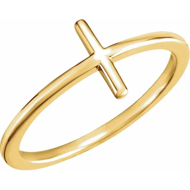 14K Yellow Sideways Cross Ring Crossroads Collective