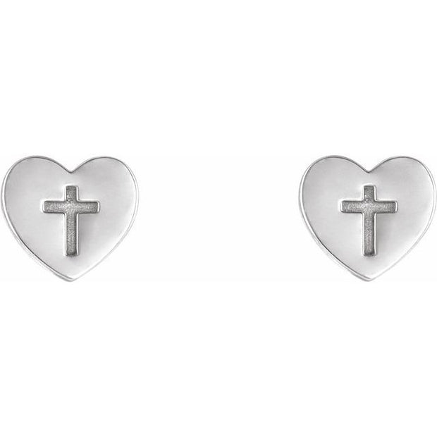 Sterling Silver Heart and Cross Earrings 8 mm No Type Crossroads Collective