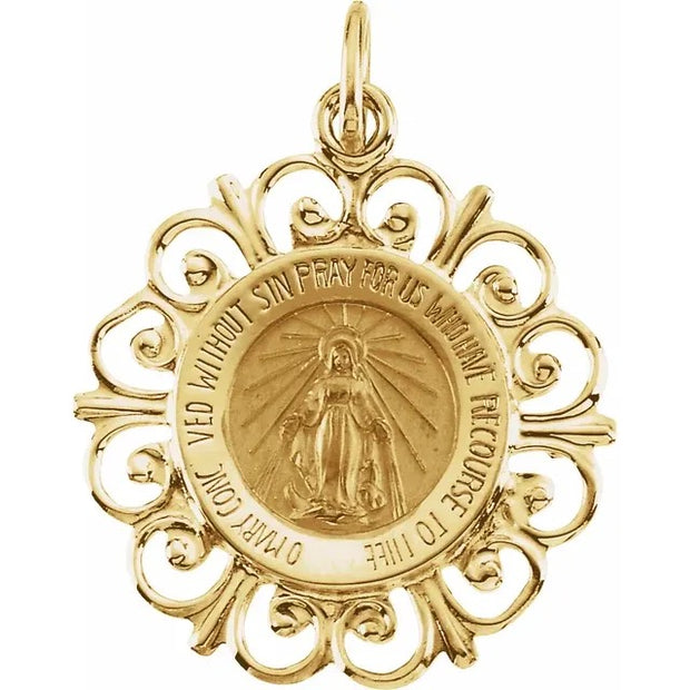 14K Yellow 18 mm Round Miraculous Medal Crossroads Collective