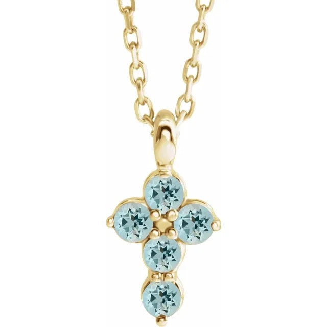 14K Yellow Aquamarine Cross 16-18" Necklace Crossroads Collective