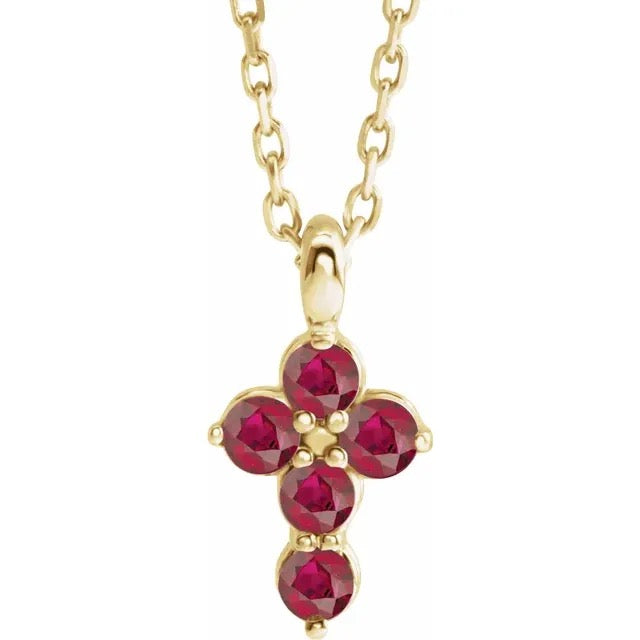 14K Yellow Ruby Cross 16-18" Necklace Crossroads Collective