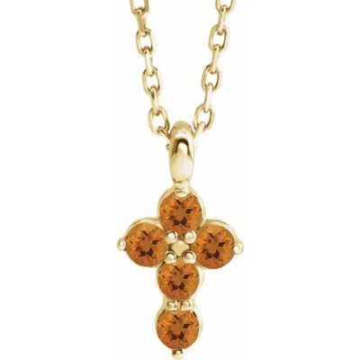 14K Yellow Citrine Cross 16-18" Necklace Crossroads Collective