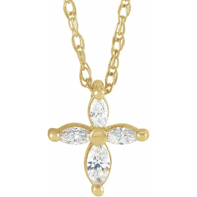 14K Yellow 1/6 CTW Diamond Marquise Cross 18" Necklace Crossroads Collective