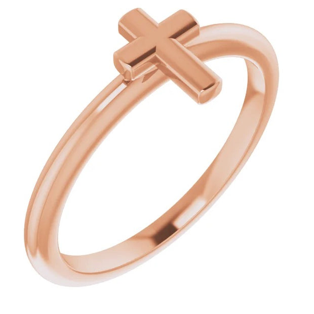14K Rose Stackable Cross Ring Crossroads Collective