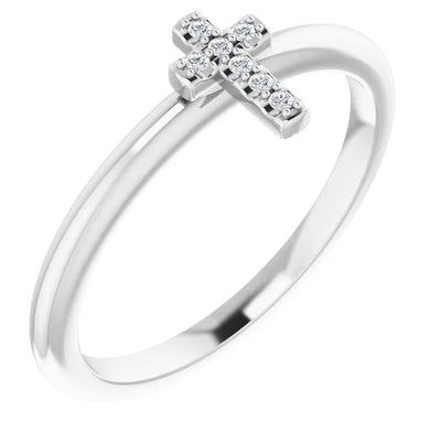 14K White .03 CTW Diamond Stackable Cross Ring Crossroads Collective