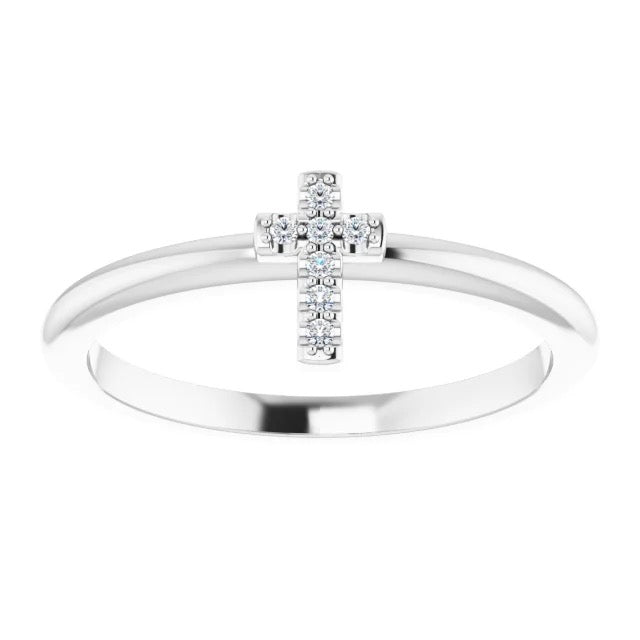 14K White .03 CTW Diamond Stackable Cross Ring Crossroads Collective