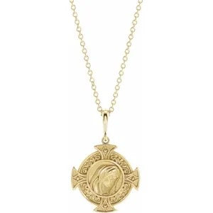 14K Yellow Virgin Mary Cross 16-18" Necklace Crossroads Collective
